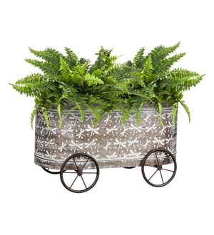 Dragonfly Embossed Metal Planters on Wheels, Set of 2