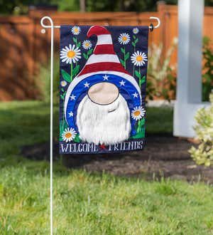 Americana Gnome Welcome Friends Applique Garden Flag