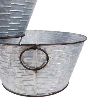 Rustic Two-Tier Galvanized Wash Tub Fountain with Pitcher Pump Fountainhead