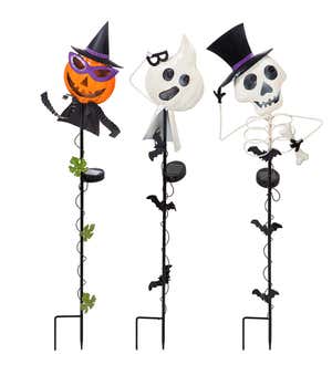 Solar-Powered Friendly Fiends Halloween Garden Stakes, Set of 3