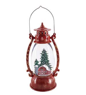 Lighted Holiday Farmhouse Snow Globe Vintage Lantern