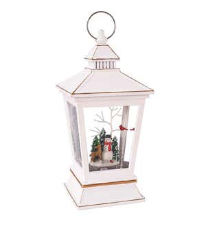 Musical Lighted Lantern Snow Globe with Snowman, Cardinal and Friends