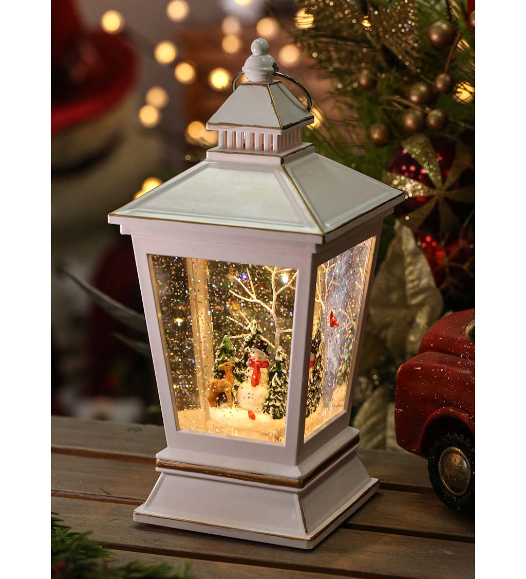Musical Lighted Lantern Snow Globe with Snowman, Cardinal and Friends