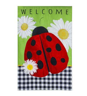 Ladybug and Daisies Burlap Garden Flag