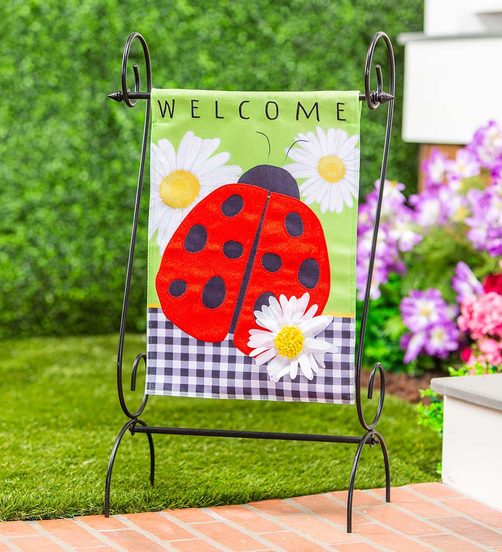 Ladybug and Daisies Burlap Garden Flag