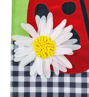 Ladybug and Daisies Burlap Garden Flag