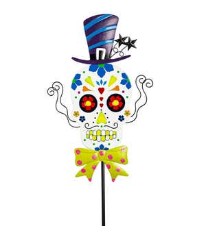 Colorful Glow-In-The-Dark Garden Stake Skulls, Set of 2