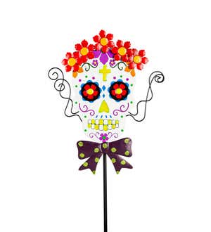 Colorful Glow-In-The-Dark Garden Stake Skulls, Set of 2