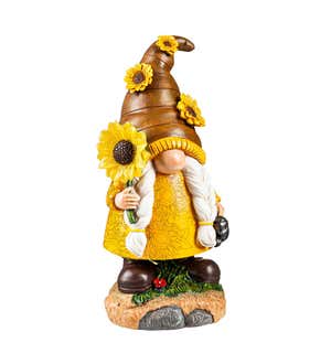 LED Polyresin Sunflower Gnomes Table Décor, Set of 2