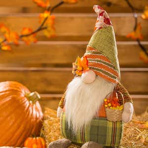 Plush Harvest Gnome with Basket Table Décor