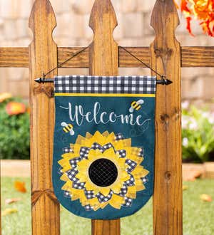 Checked Sunflower Burlap Garden Flag