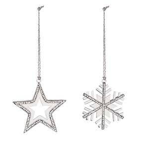 Snowflake and Star Beaded Metal Ornaments, Set of 2