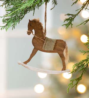 Wooden Rocking Horse Christmas Tree Ornaments, Set of 2