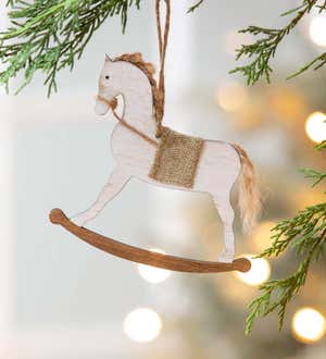 Wooden Rocking Horse Christmas Tree Ornaments, Set of 2