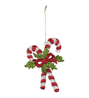 Gold and White Candy Cane Ornaments, Set of 2