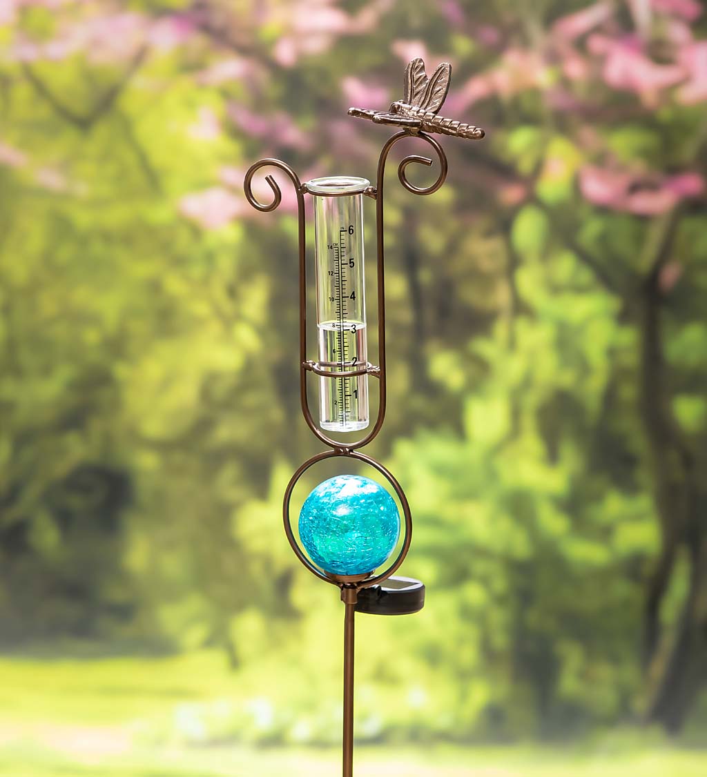 Solar Dragonfly Rain Gauge Garden Stake