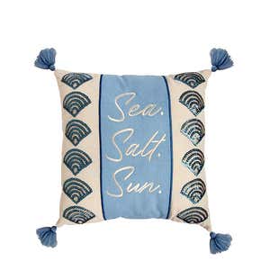 Stupell Industries Various Seashells Blue Beach Line Patterns 4 Pillow Set,  18 x 18