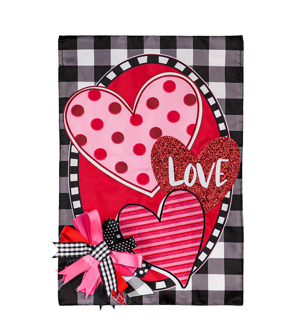 Hearts and Love Applique Garden Flag