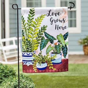 "Love Grows Here" Houseplants Suede Garden Flag