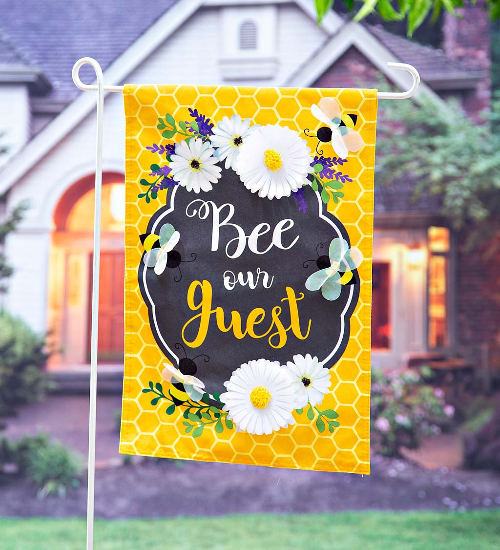 Bee Our Guest Linen Garden Flag