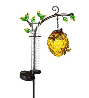 Beehive Solar Garden Stake with Rain Gauge