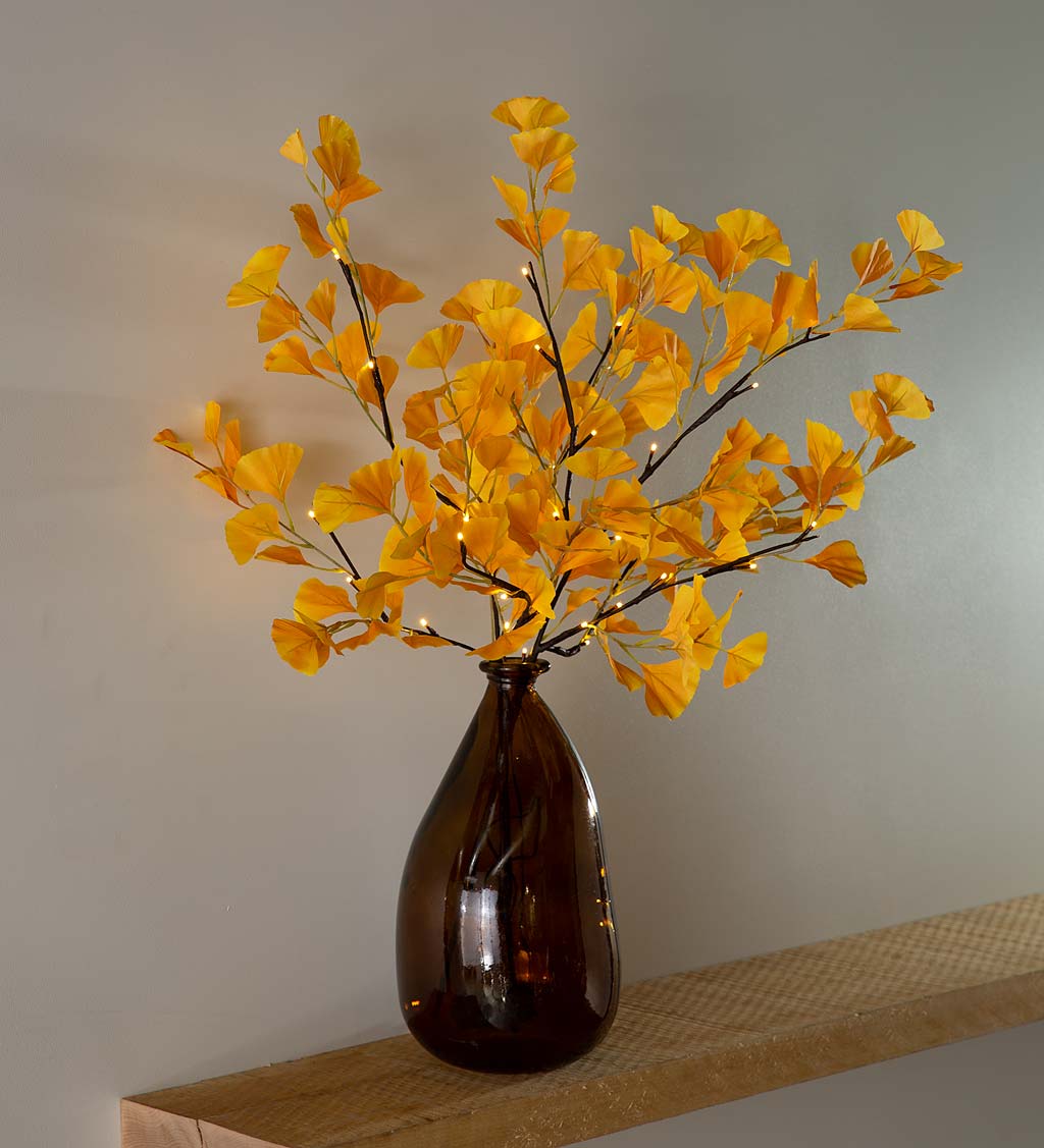 Indoor/Outdoor Lighted Yellow Gingko Branches, Set of 2