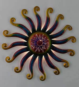 Handcrafted Colorful Lighted Metal Sun Wall Art