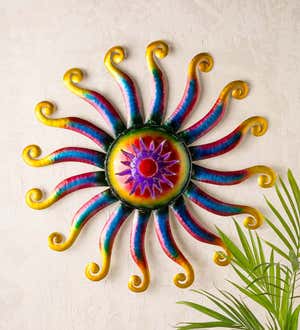 Handcrafted Colorful Lighted Metal Sun Wall Art