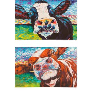 Large Indoor/Outdoor Curious Cow Wall Art, Set of 2