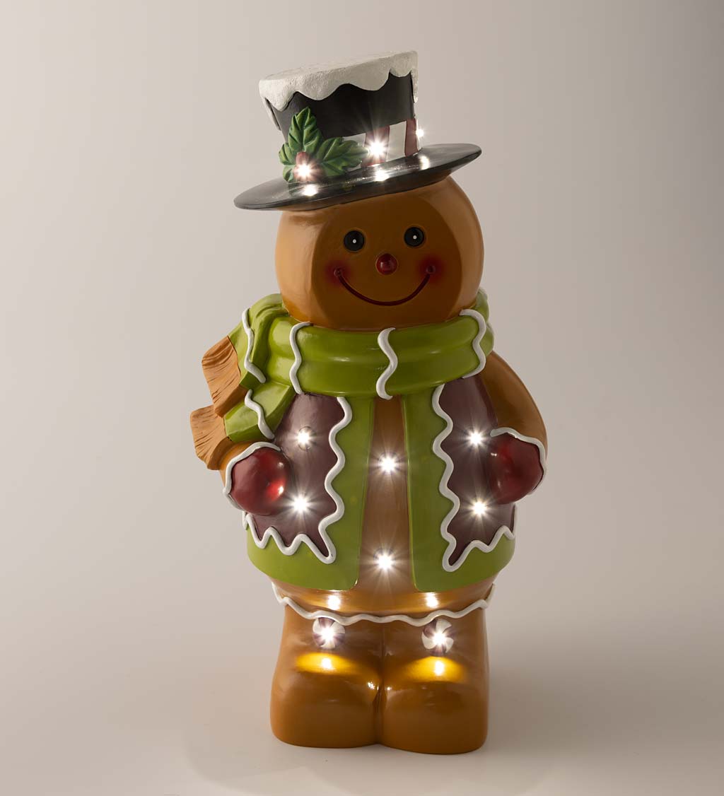 Indoor/Outdoor Lighted Gingerbread Boy Shorty Statue | Plow & Hearth