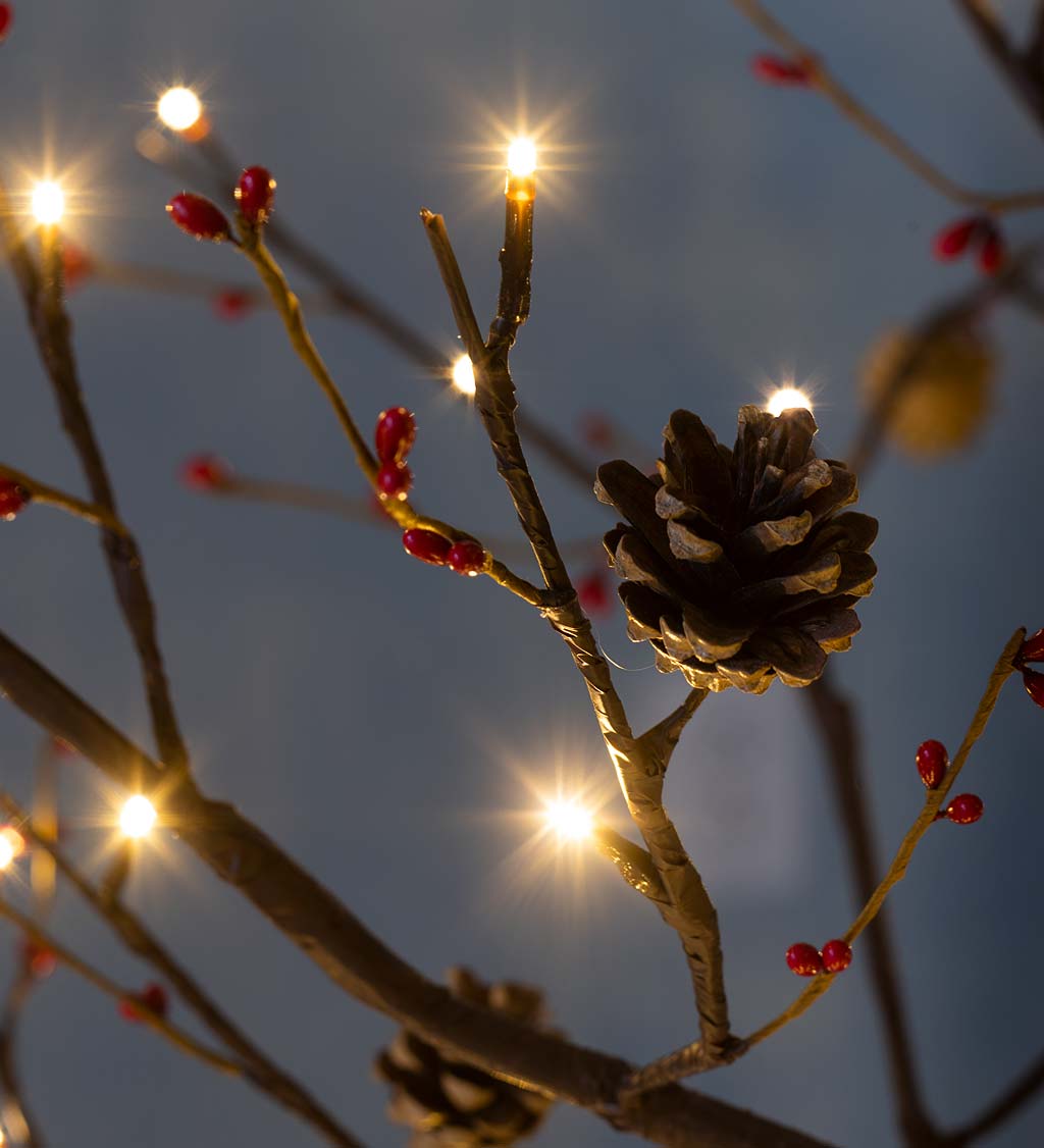 Indoor Outdoor Lighted Tabletop Pine Cone And Red Berry Tree Plow