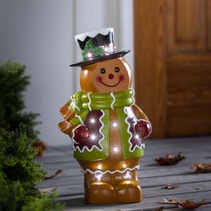 Indoor/Outdoor Lighted Gingerbread Girl Shorty Statue | Plow & Hearth