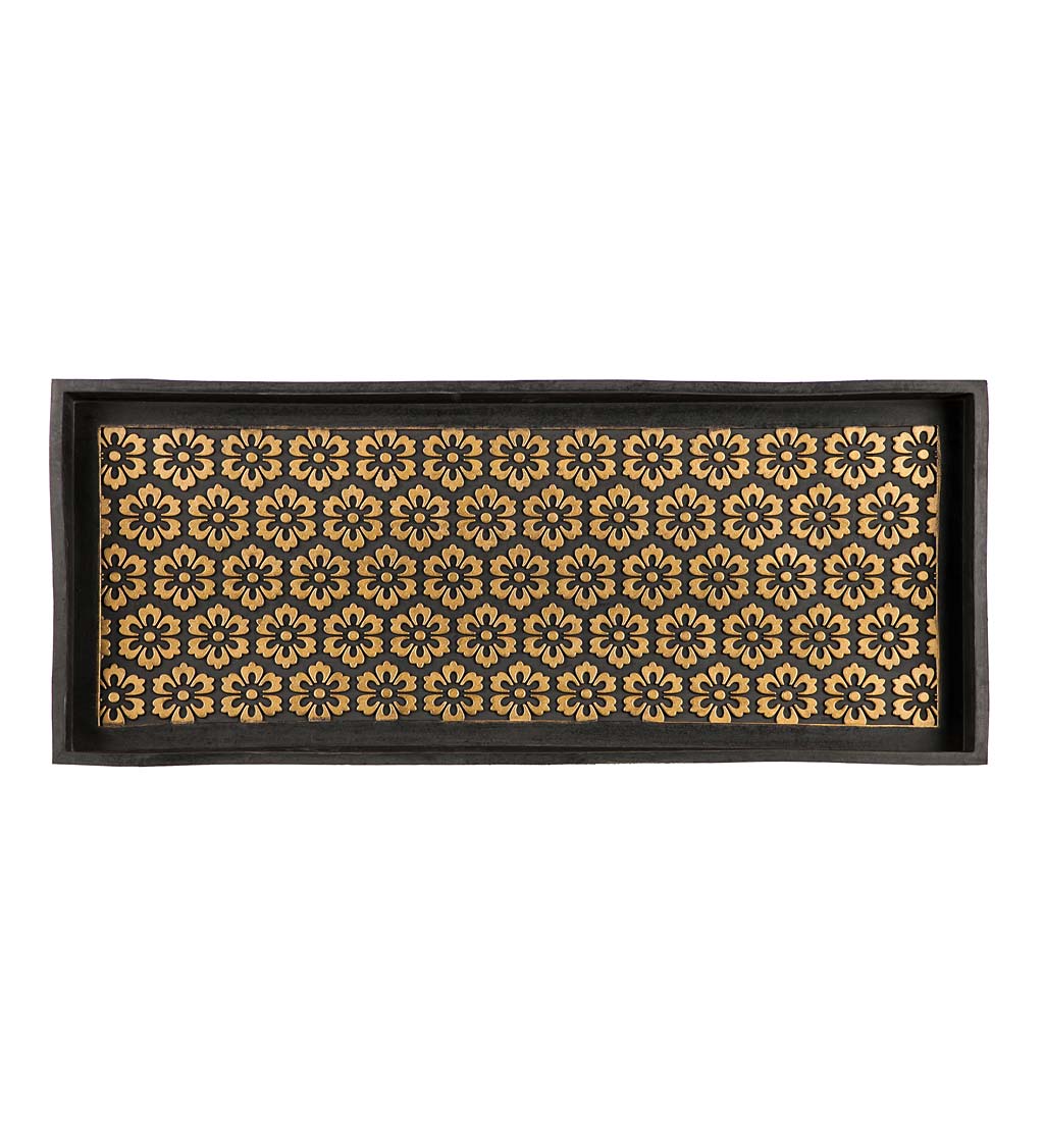 Brass-Brushed Flower Rubber Boot Tray