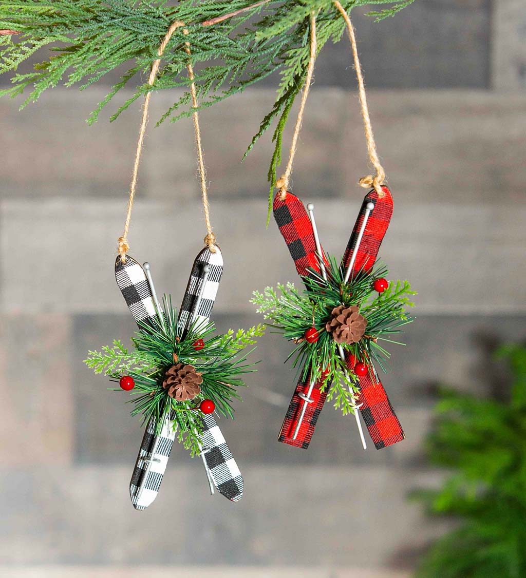 Alpine Ski Christmas Tree Ornaments, Set of 2 | Plow & Hearth