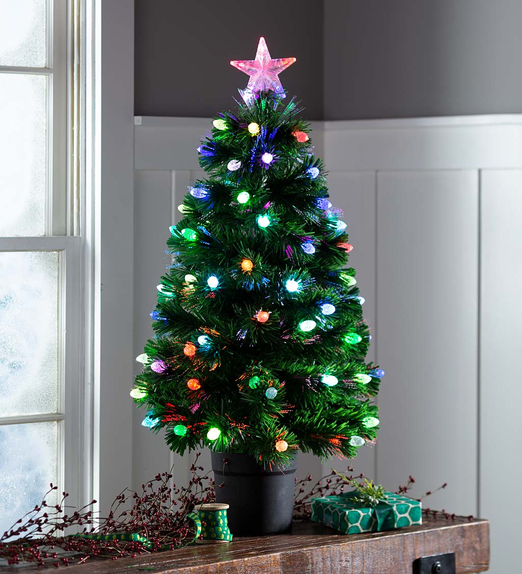 Fiber Optic Color-Changing Tabletop Christmas Tree | Fireplace & Mantel ...