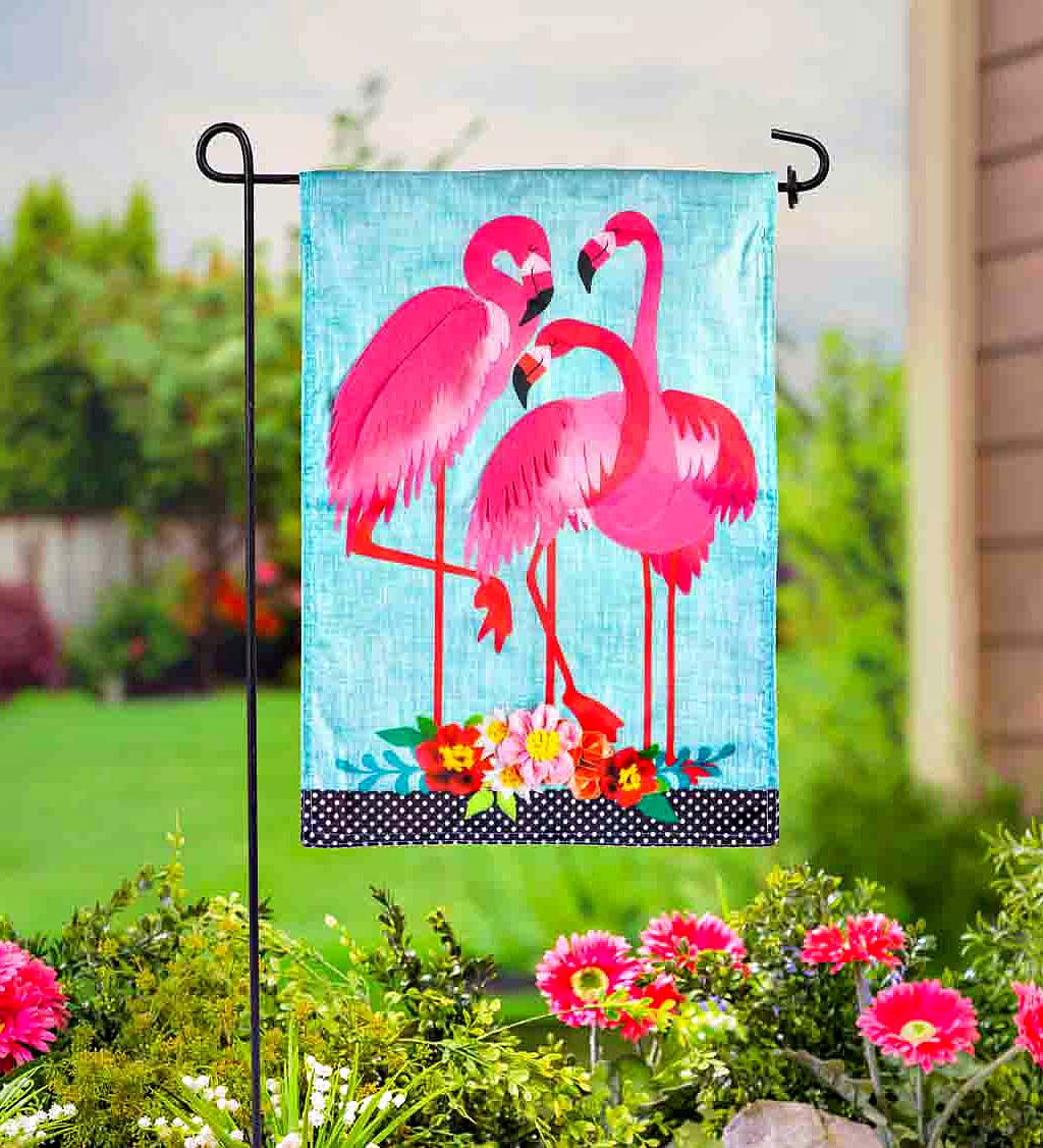 Linen Flamingo Garden Flag | Plow & Hearth