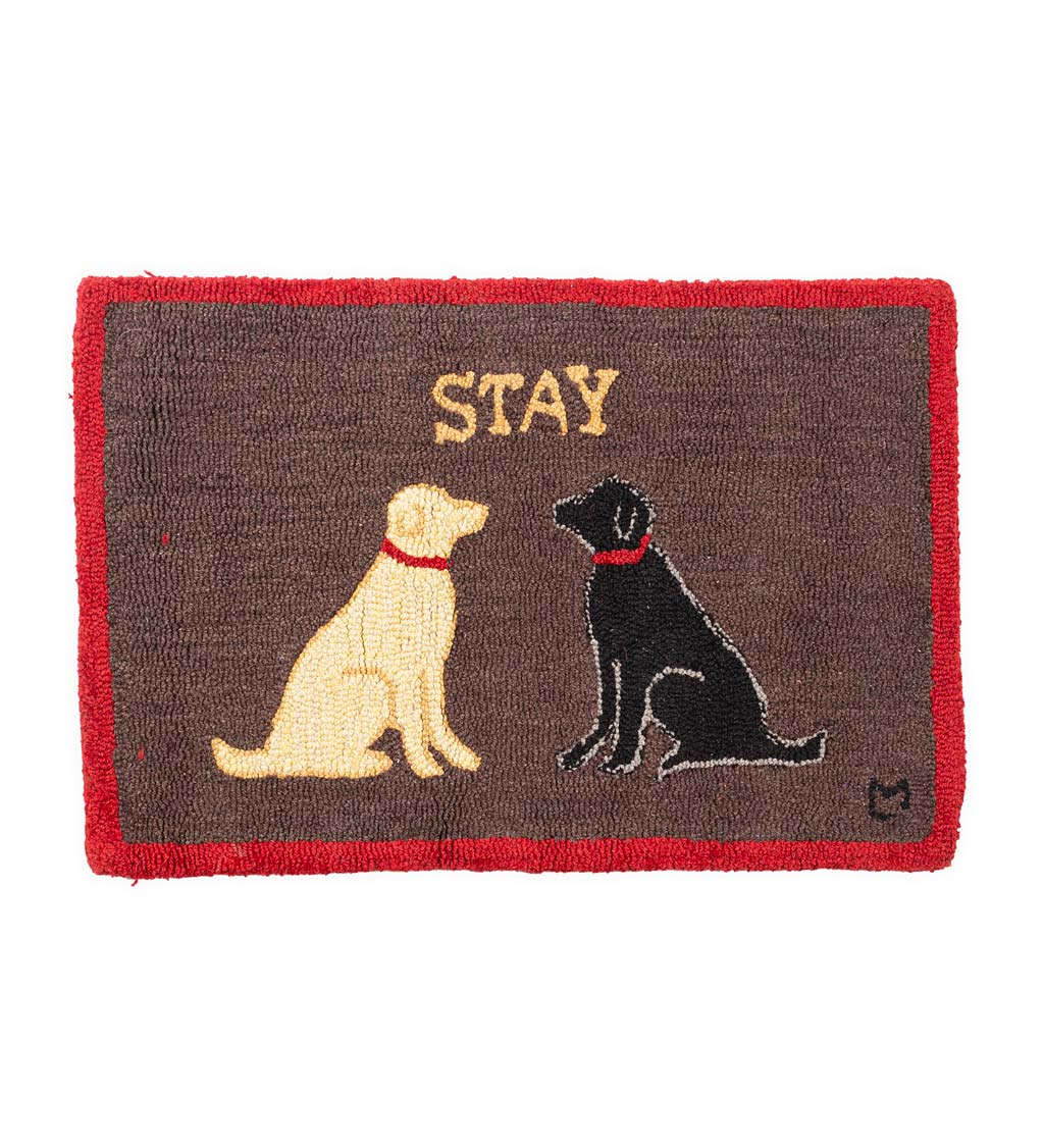 Plow & Hearth Hand-Hooked Wool Dogs Stay Accent Rug