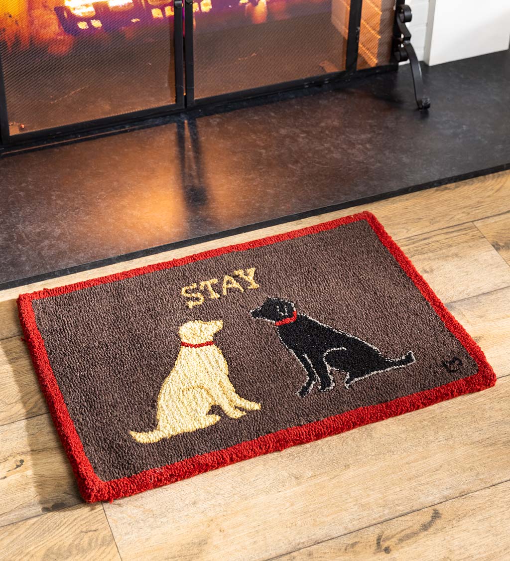 Plow & Hearth Hand-Hooked Wool Dogs Stay Accent Rug