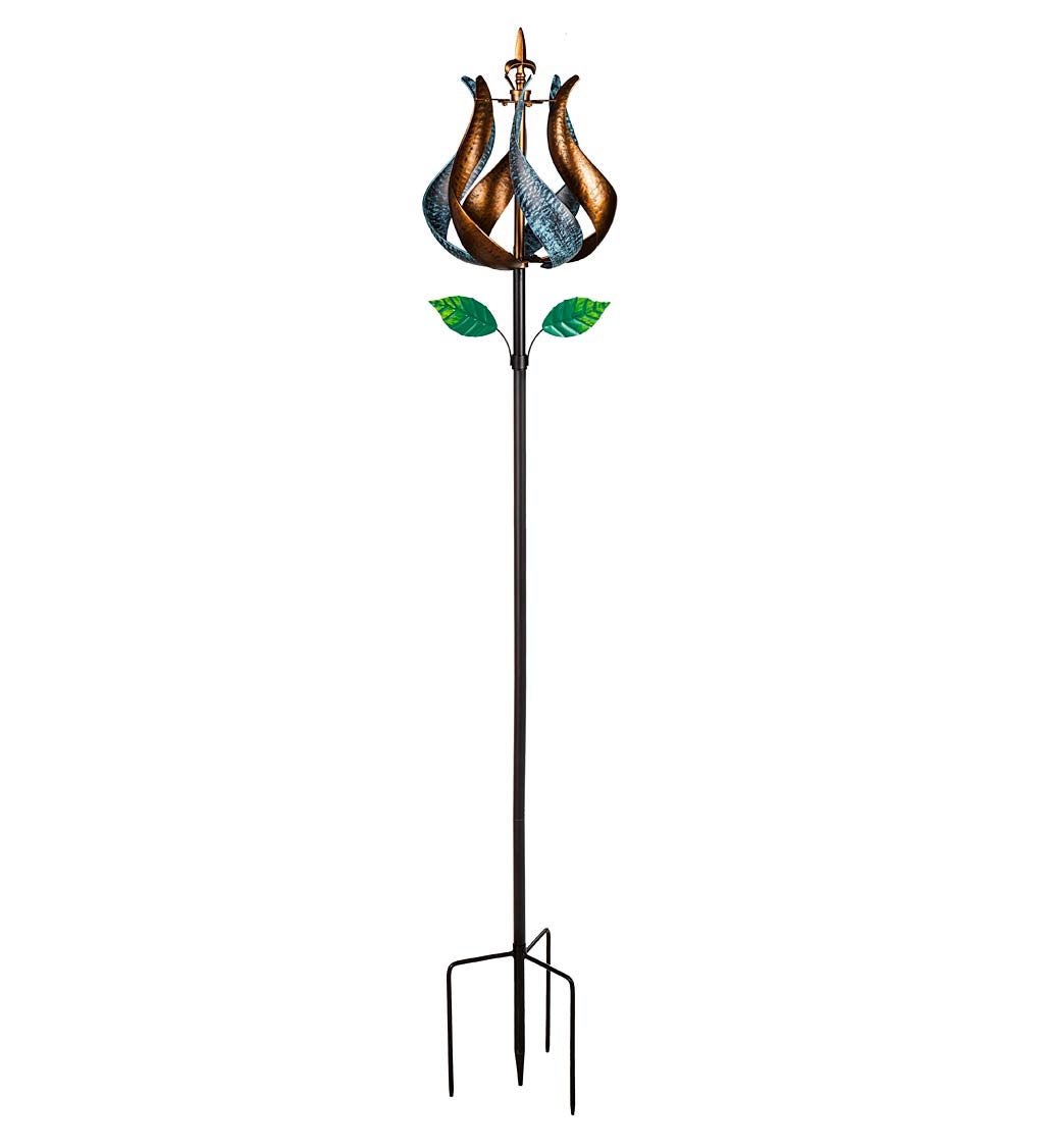 Metal Tulip Vertical Wind Spinner - Copper/Verdigris | Plow & Hearth