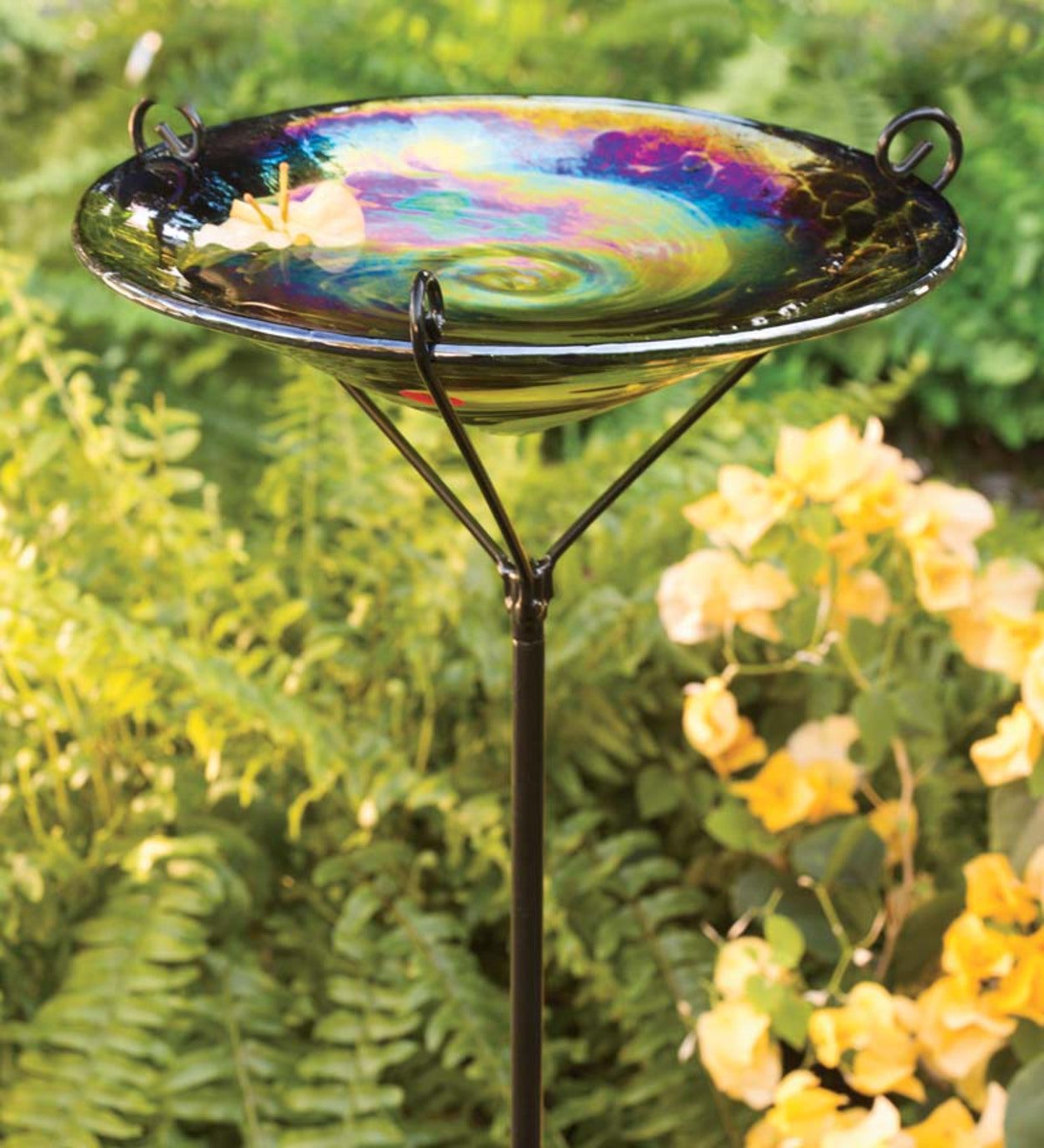 Hand Blown Polish Glass Birdbath And Stand Plowhearth