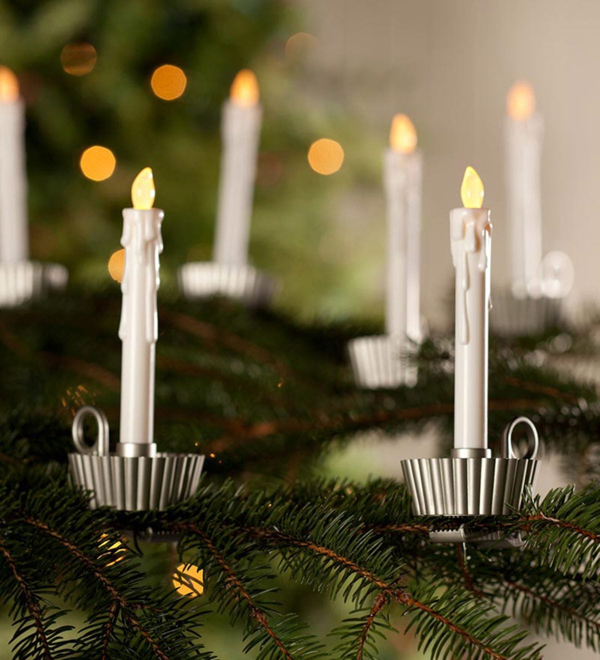 Set of 6 Christmas Tree Clip Candles - Brass | Plow & Hearth
