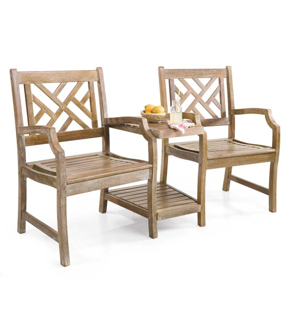 Outdoor Wooden Double Armchair With Table | PlowHearth