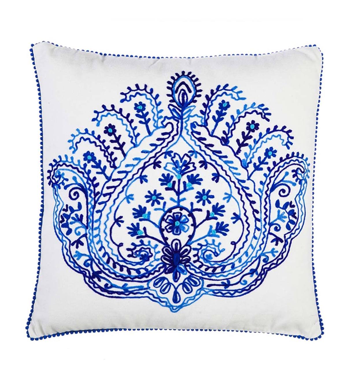 Blissful Blue Patterned Embroidered Pillow | Plow & Hearth