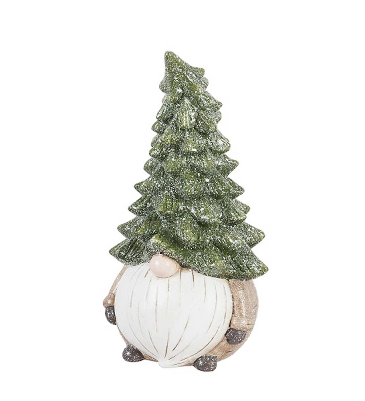 Ceramic Garden Gnome with Short Evergreen Tree Hat | Plow & Hearth