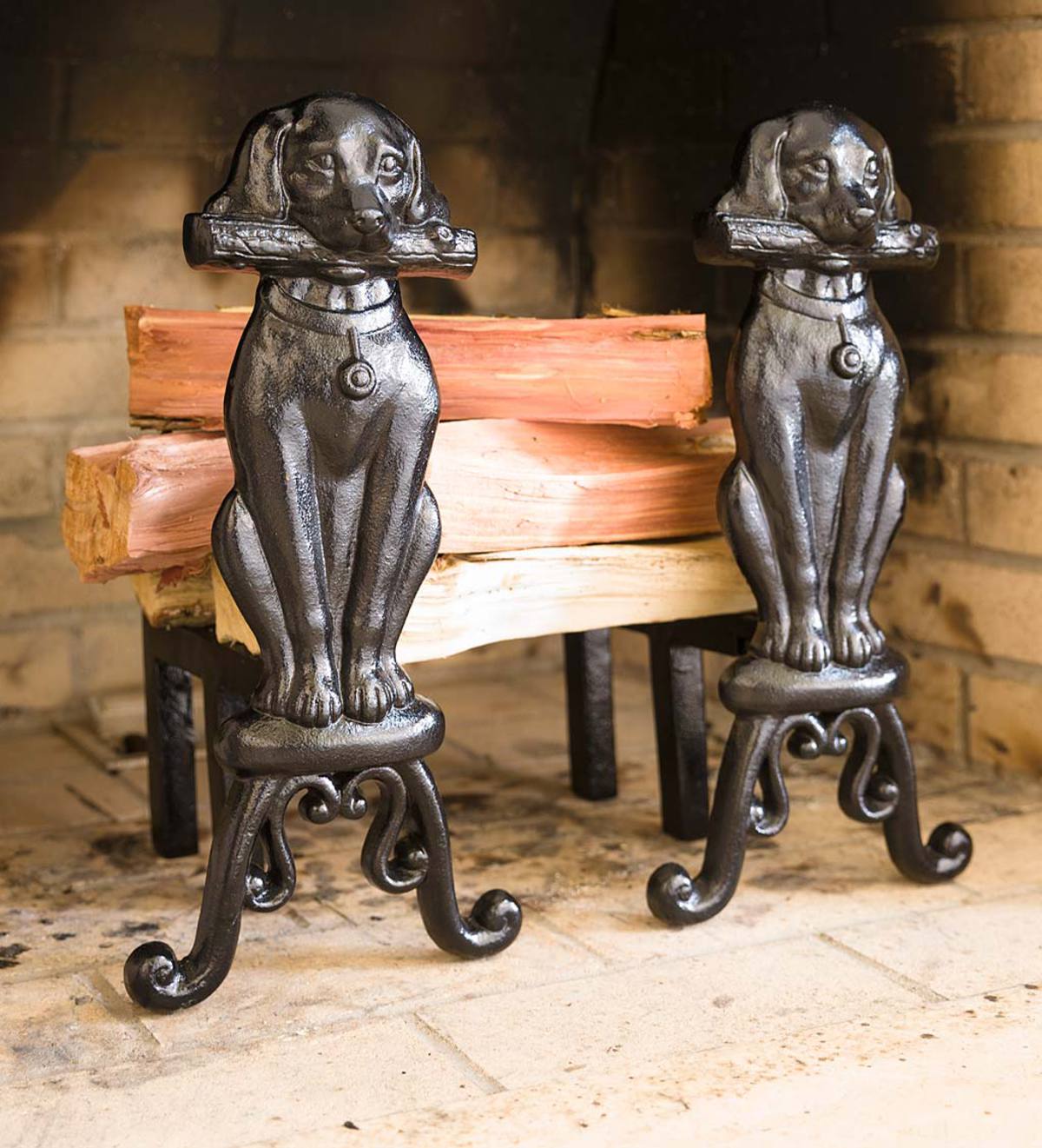 Cast Iron Fireplace Dog Andirons, Set of 2 Plow & Hearth