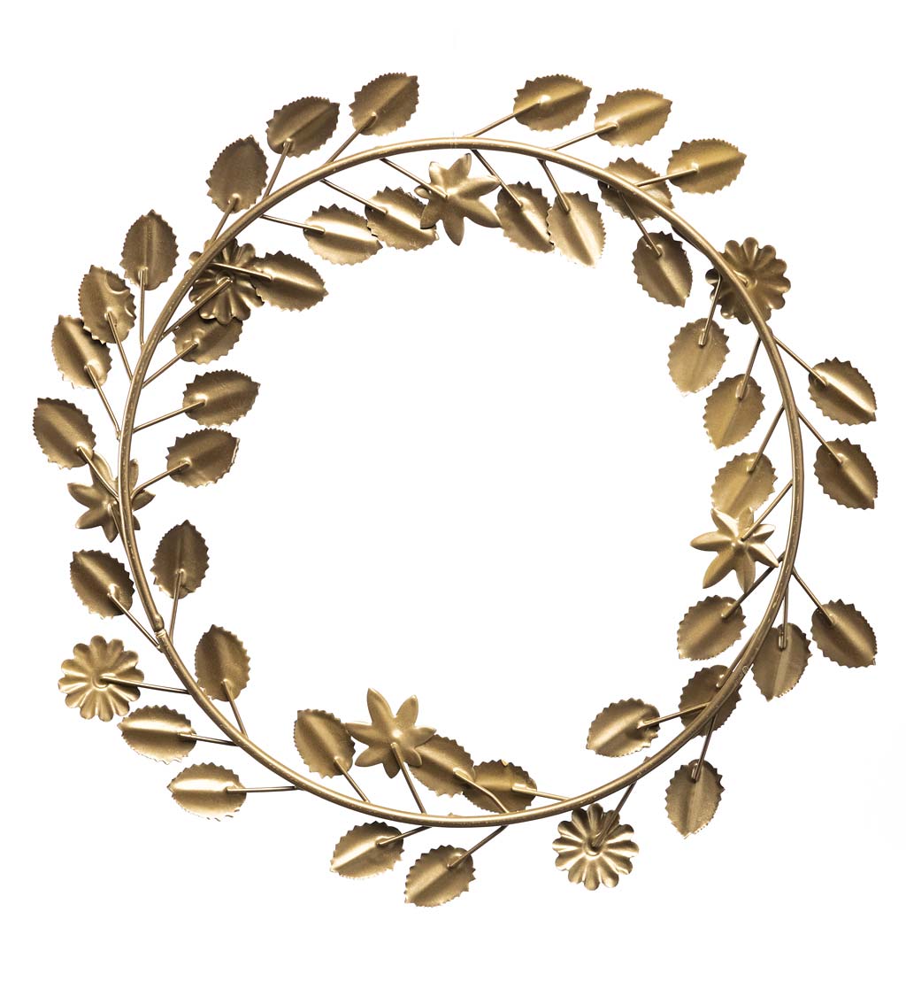 Metal Floral and Foliage Wreath with Golden Finish | Plow & Hearth