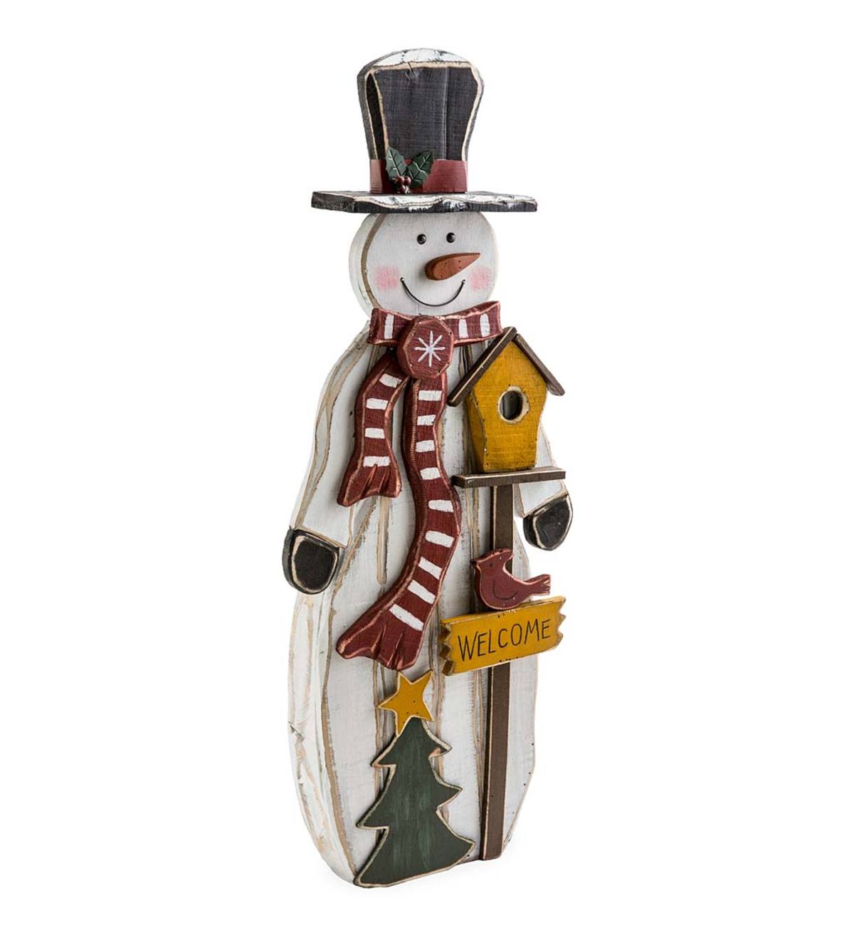 Wooden Welcome Snowman Statue | Plow & Hearth