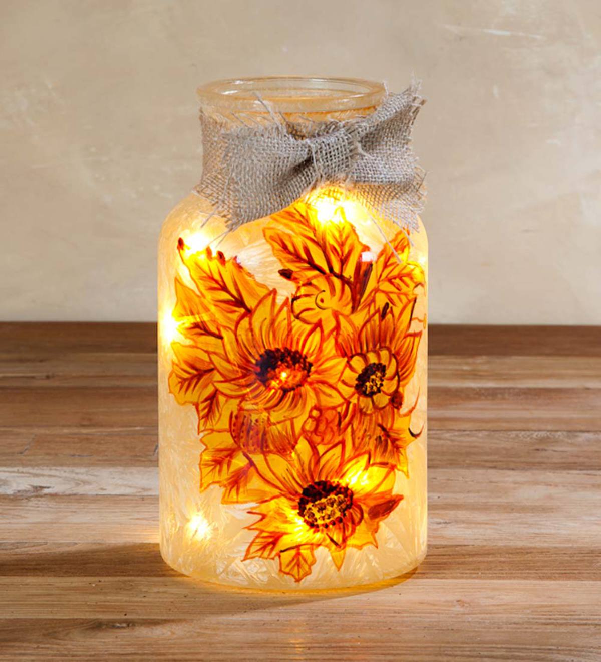 Lighted Jar with Painted Fall Scene - Leaves | Plow & Hearth