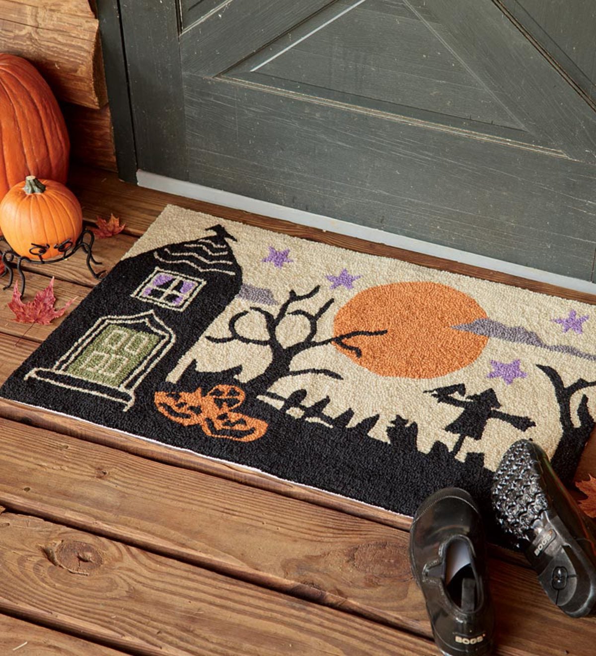 Washable Hand-Hooked Halloween Spooky House Accent Rug | Plow & Hearth