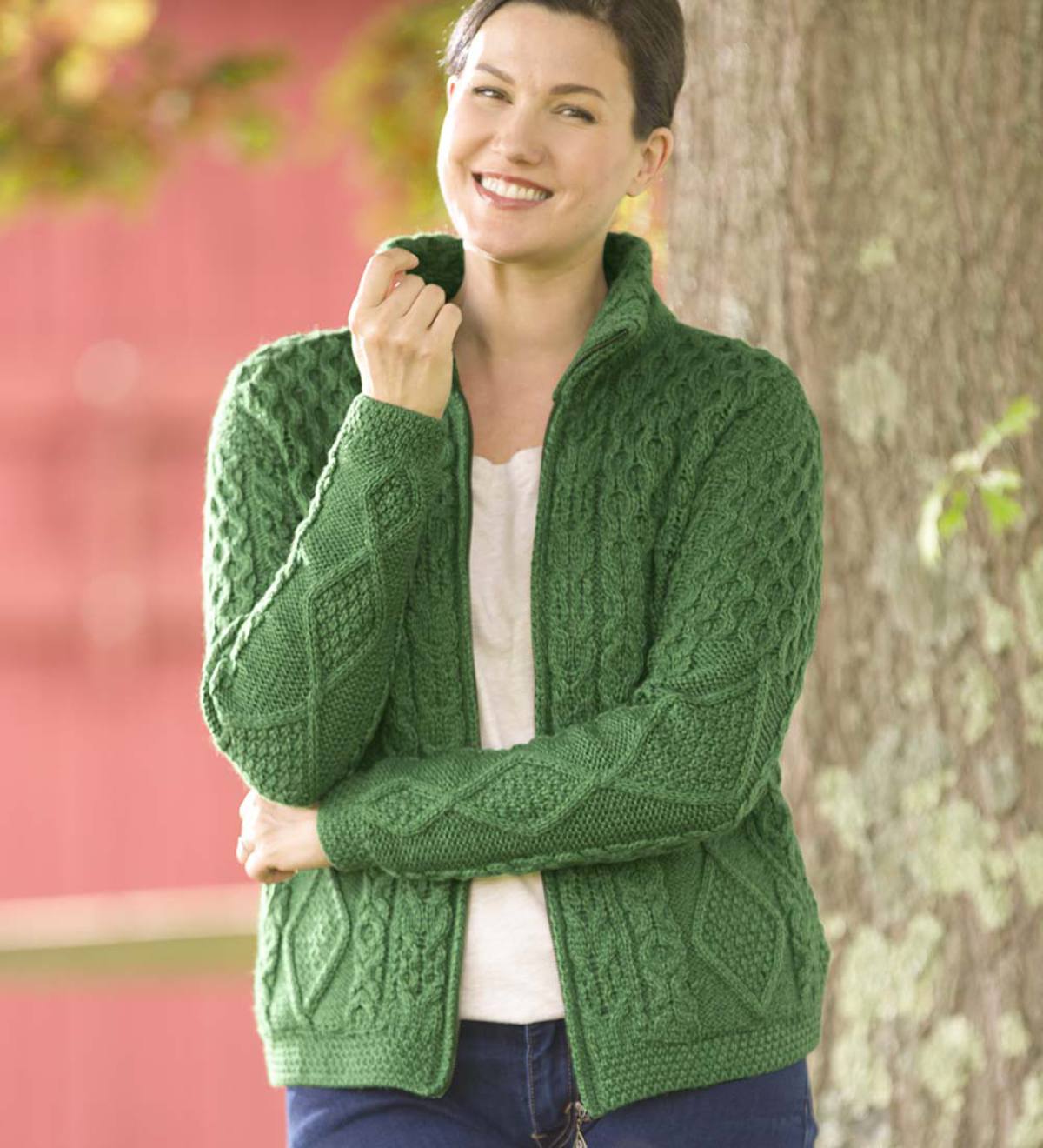 Women's Zip-Up Irish Sweater in Merino Wool - Denim - L(12-14) | PlowHearth